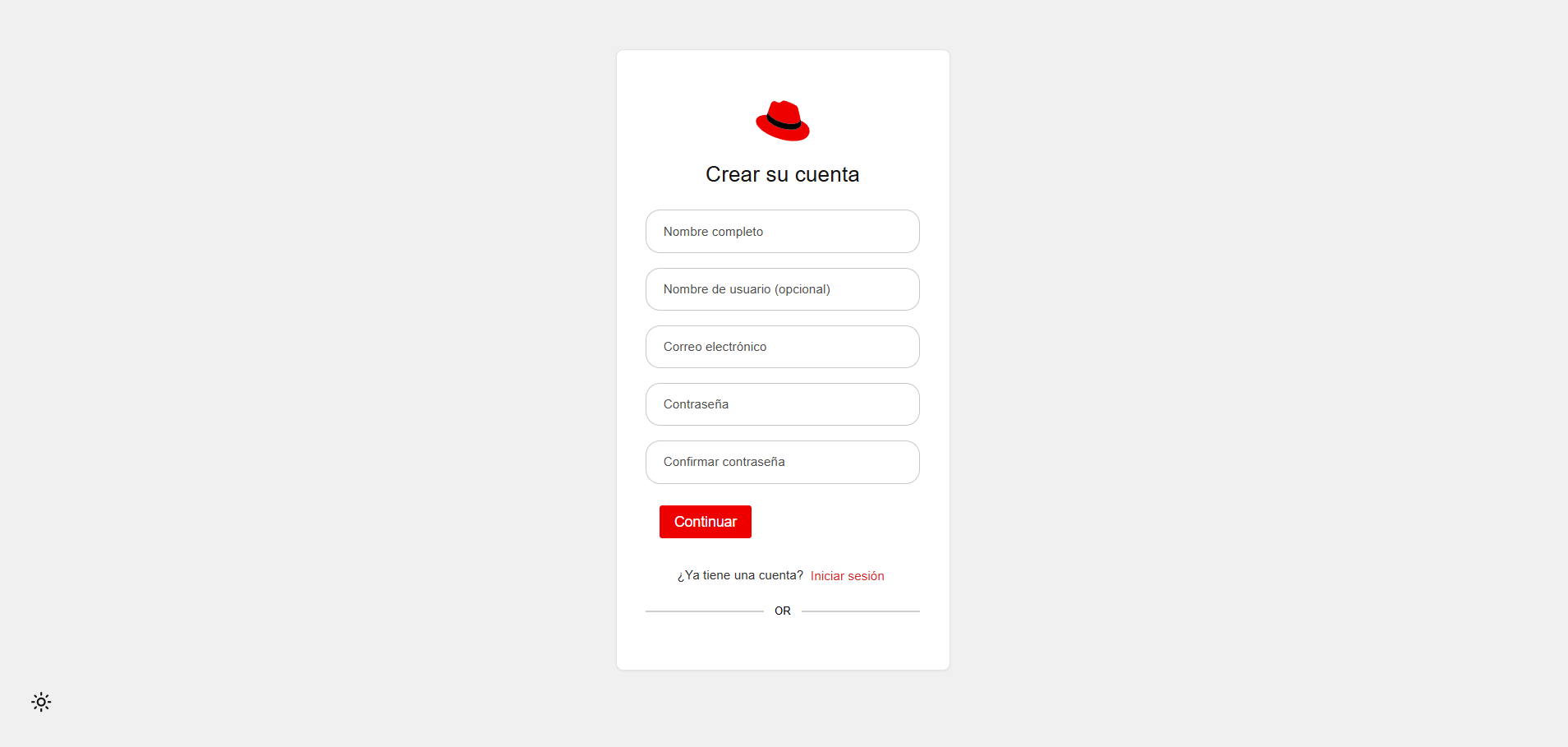 Red Hat Chat registration screen