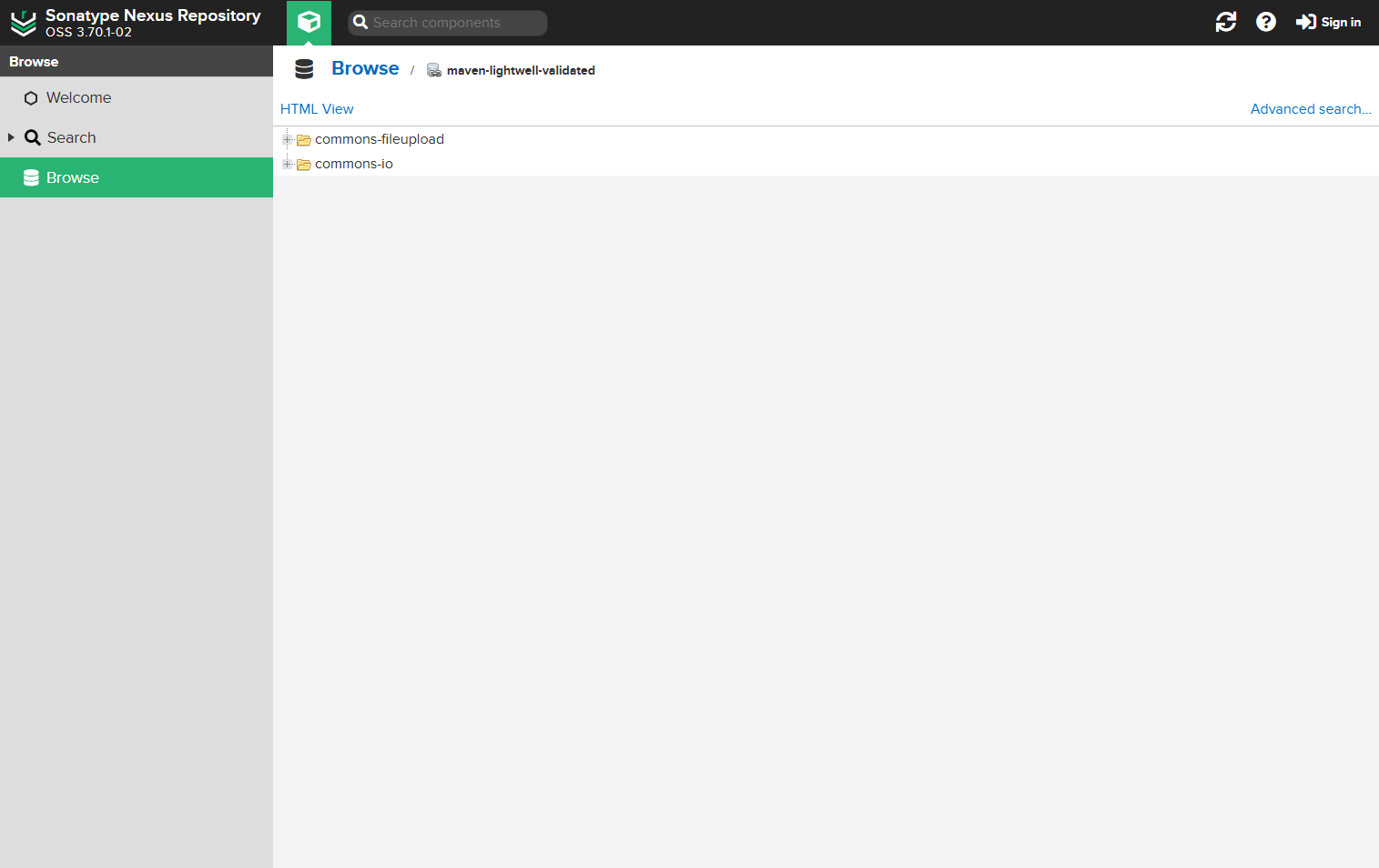 Nexus maven-lightwell-validated browse