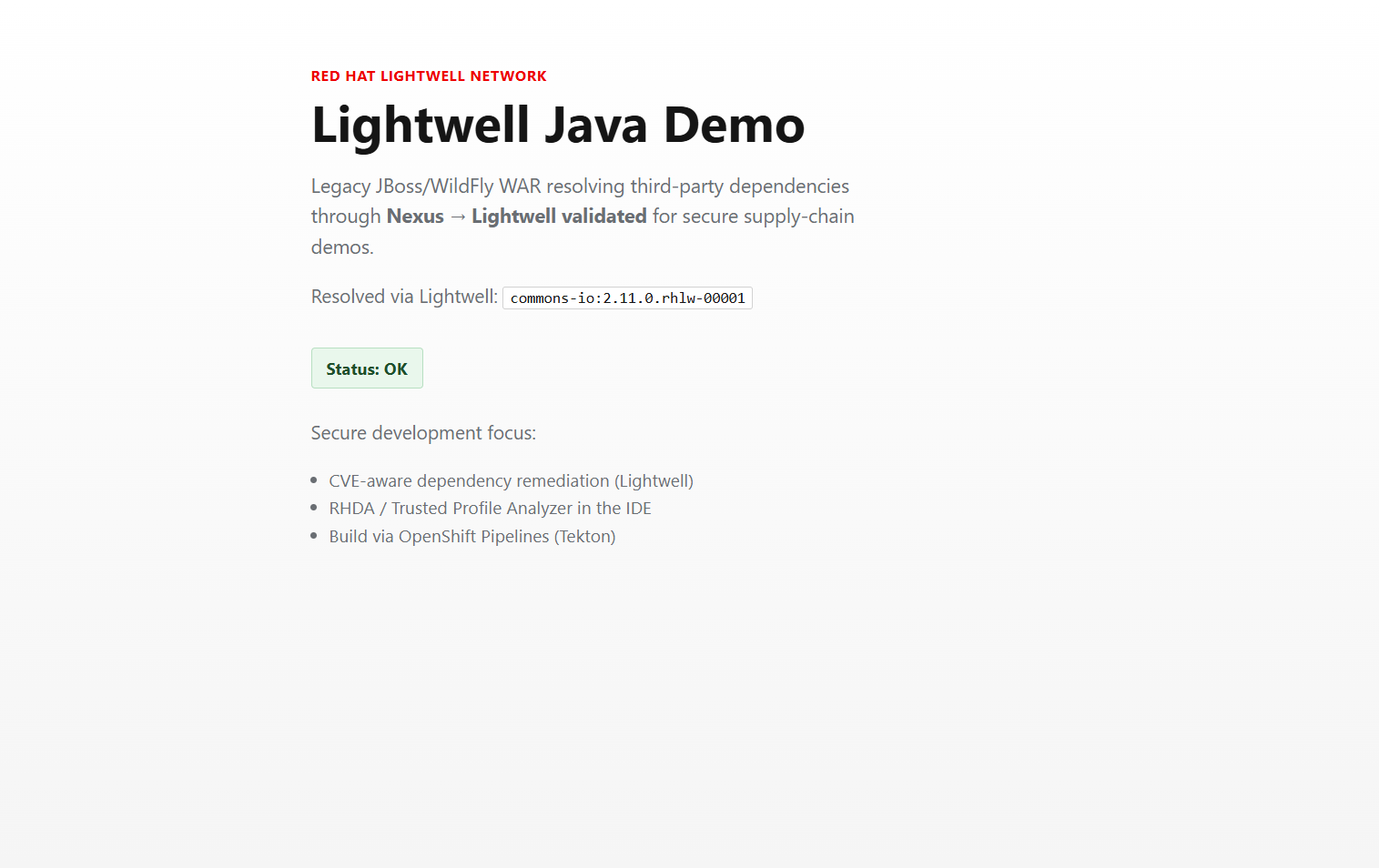 Lightwell Java Demo application home