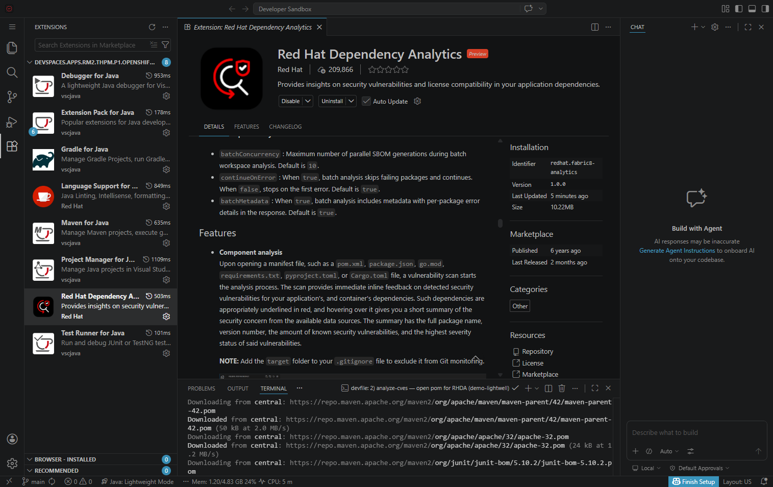 Dev Spaces RHDA and Java plugins