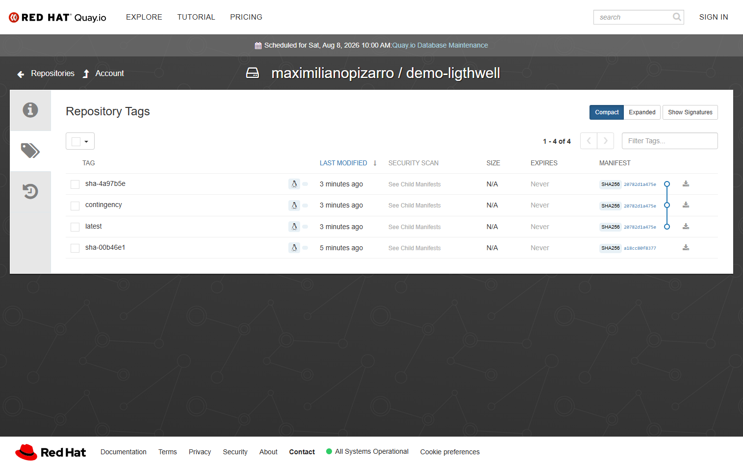 Quay repository tags latest contingency and sha