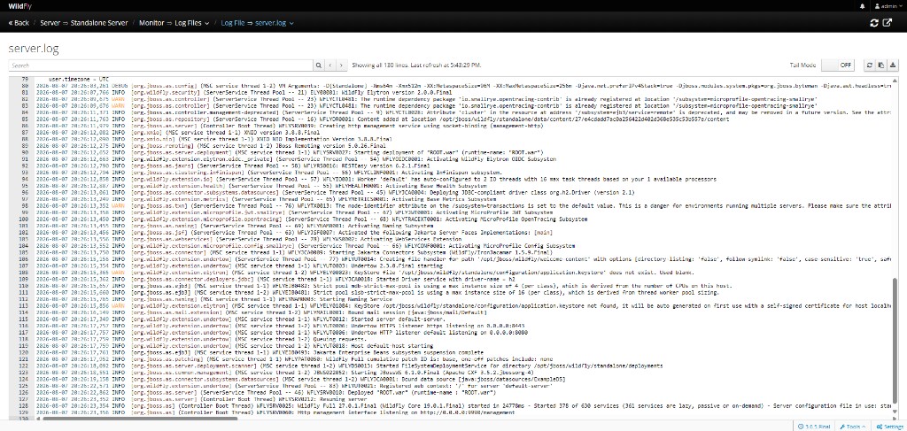 HAL Management Console server.log showing ROOT.war deployed