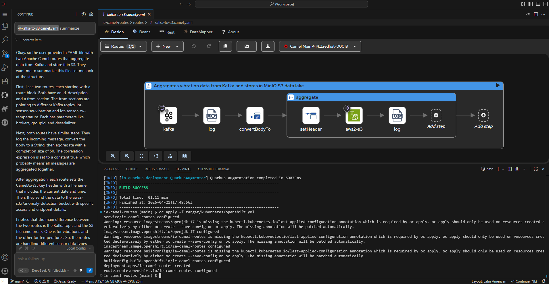 DevSpaces IDE con Continue AI y Kaoto