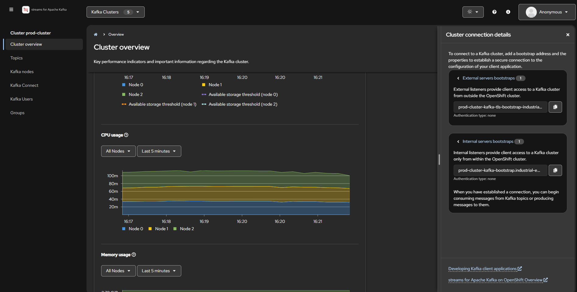 Kafka Console – Cluster detail