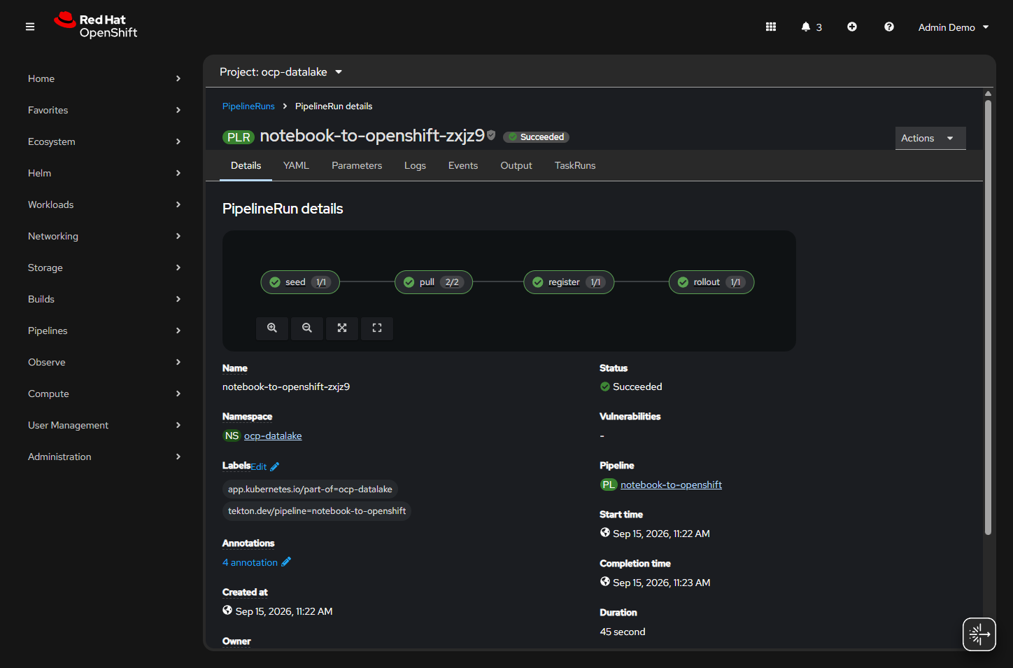 Graph seed, pull, register, rollout