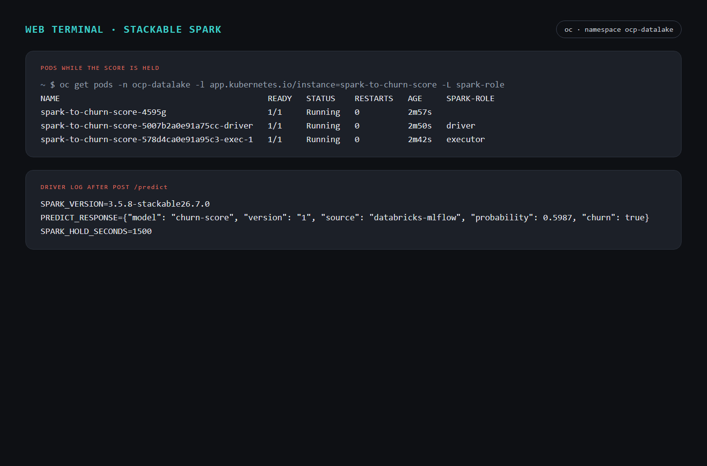 Stackable Spark driver and executor Running in ocp-datalake after scoring churn true