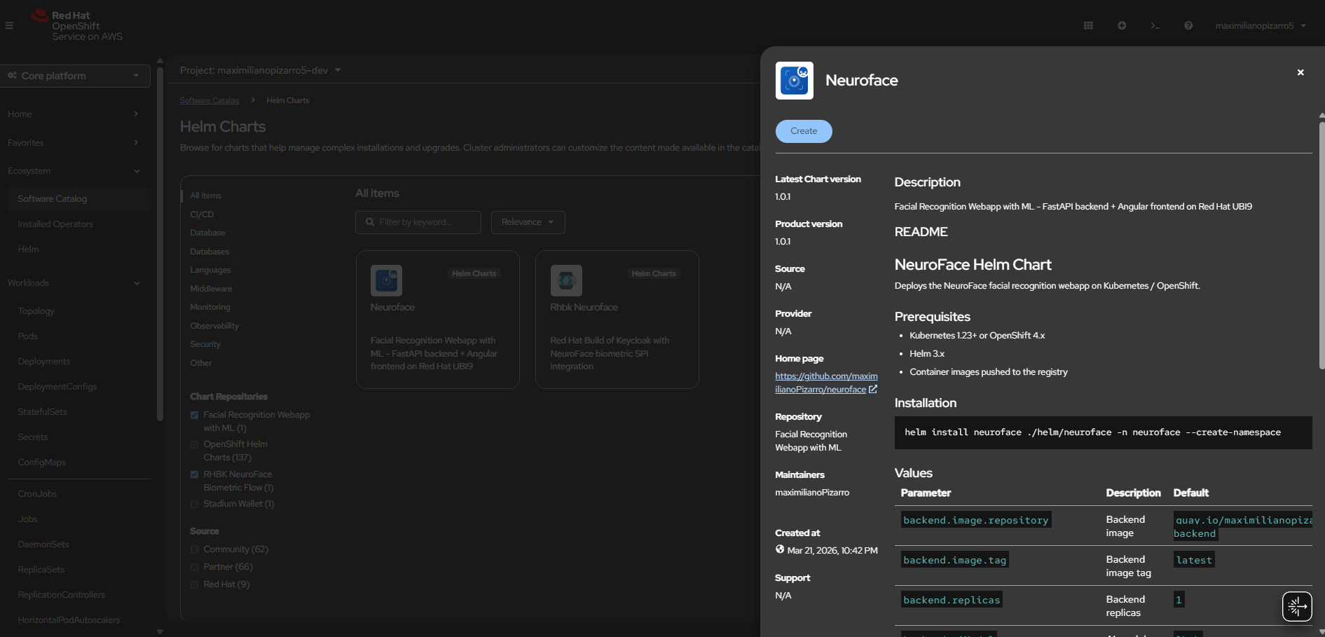 Helm Catalog NeuroFace