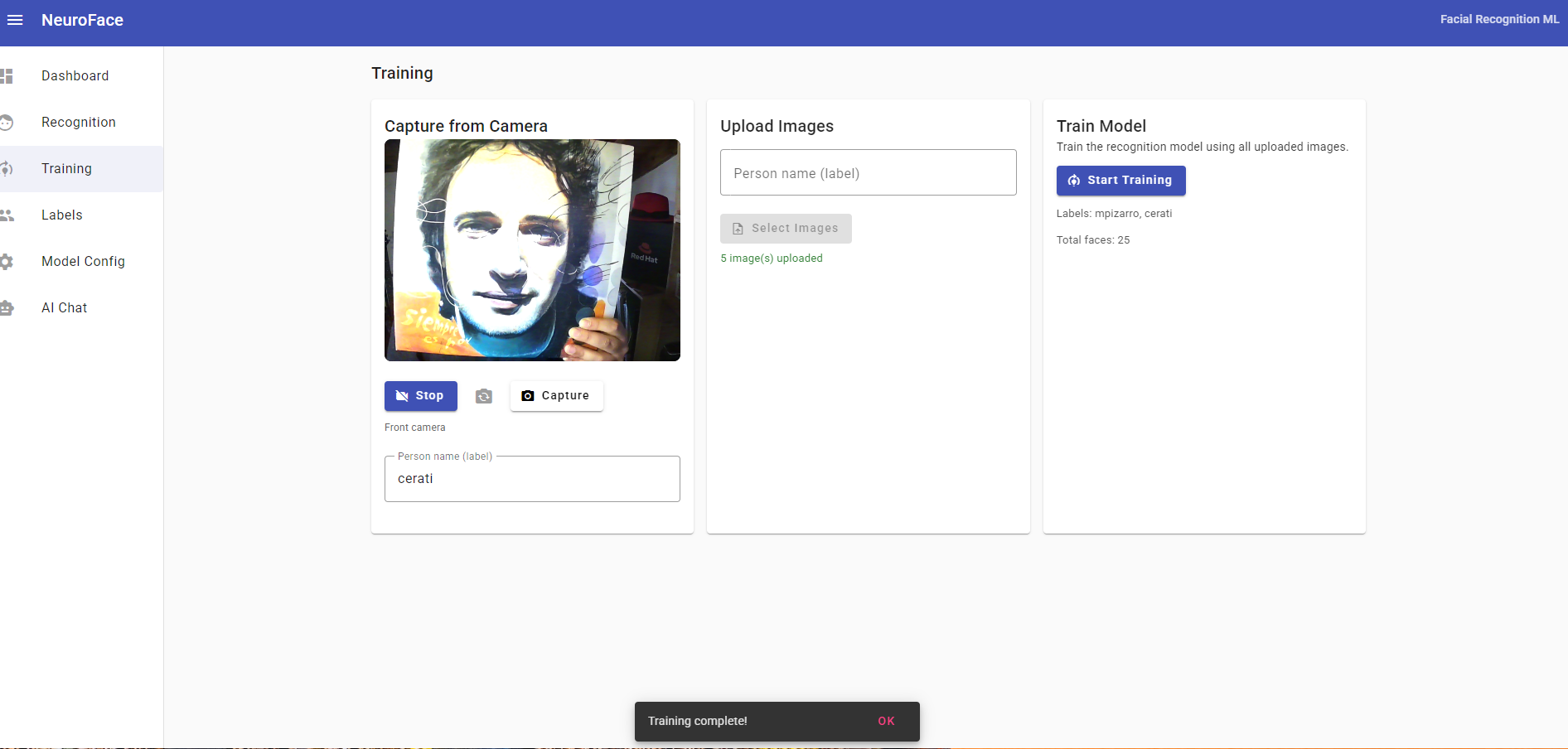 NeuroFace Training — Success