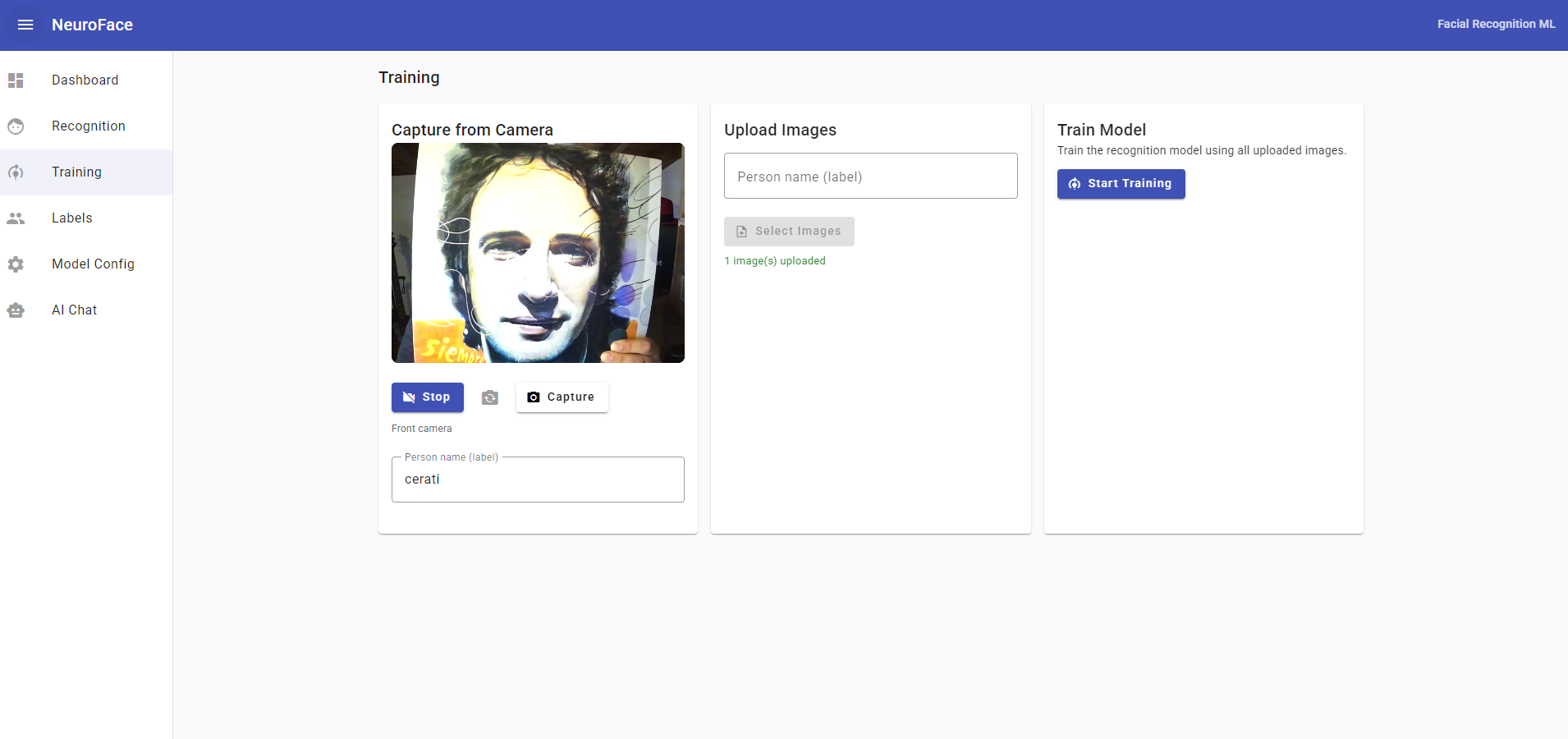 NeuroFace Training — Image Upload