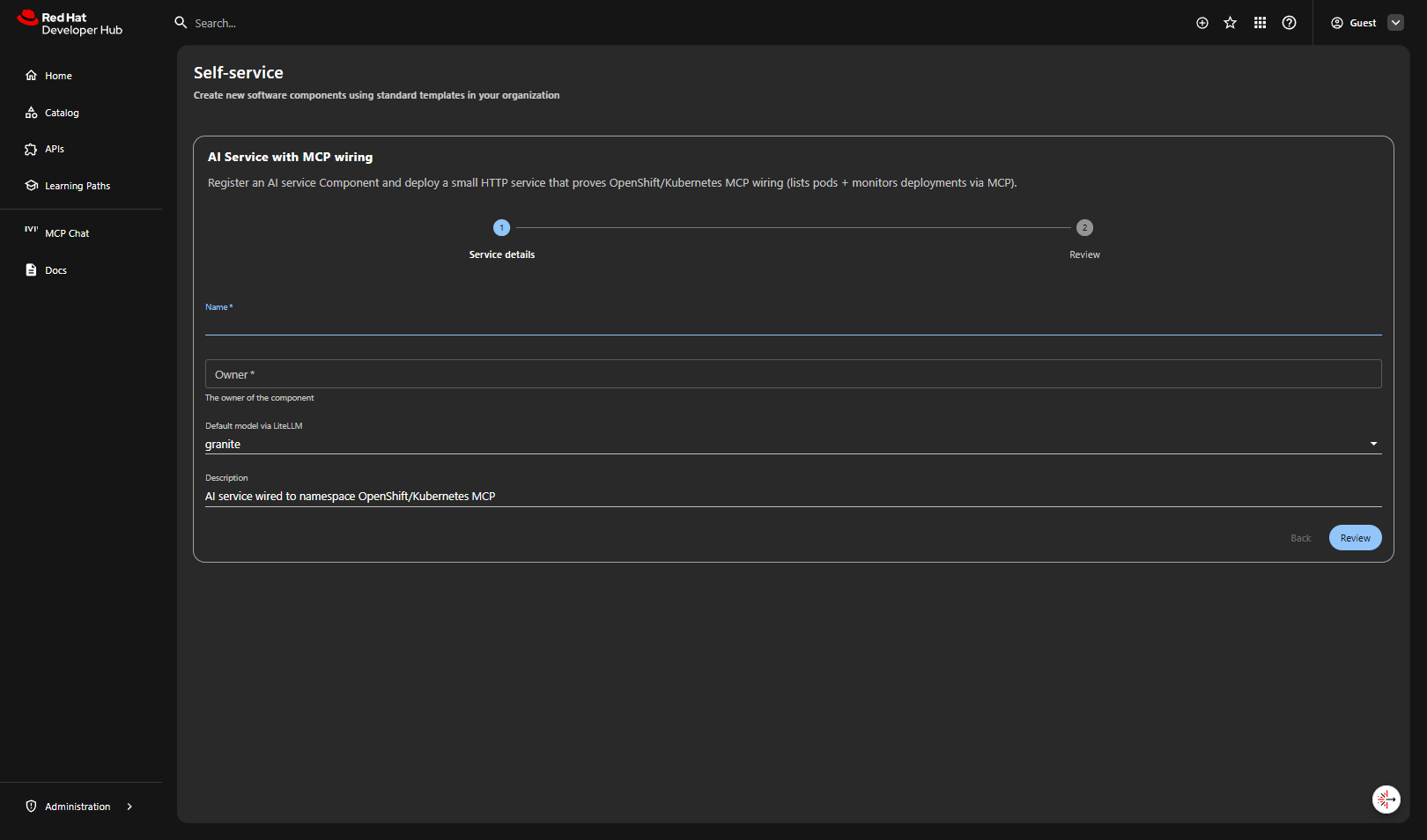 AI Service with MCP wiring form