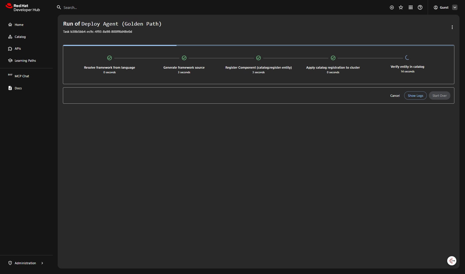 Terminal showing BuildConfig and Deployment for a user-created agent
