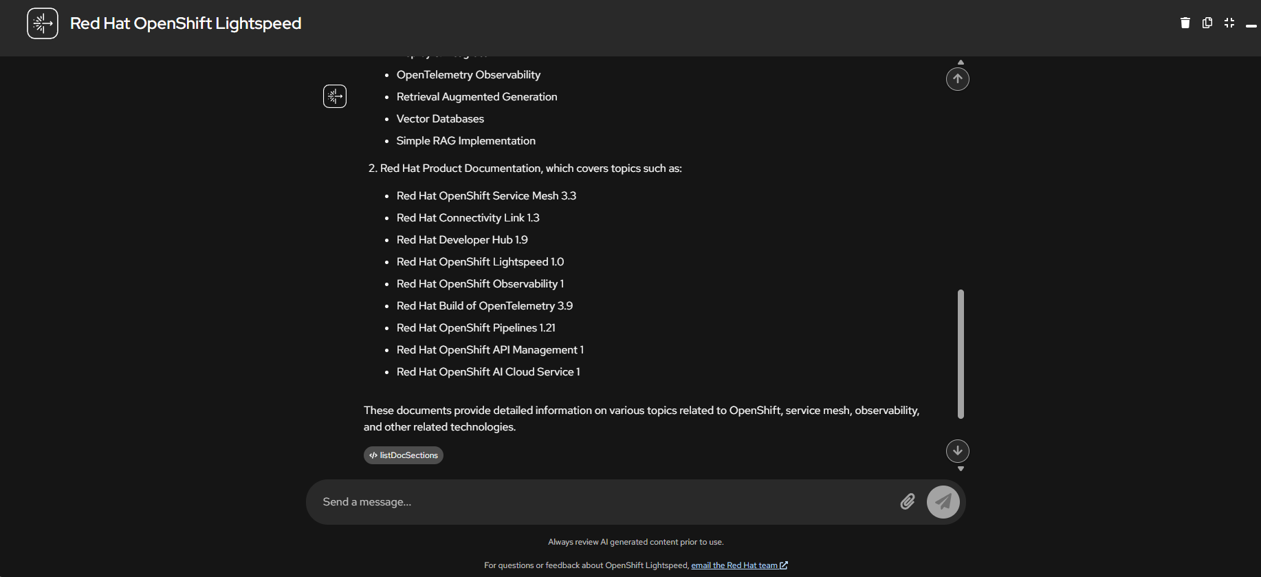 listDocSections Lightspeed Response