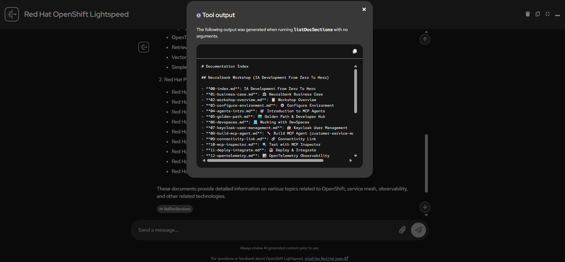 listDocSections Tool Output