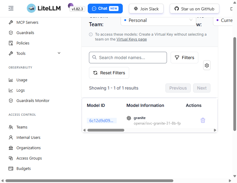 LiteLLM Dashboard - Model