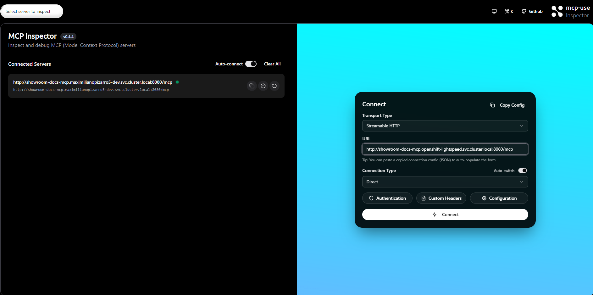 MCP Inspector - Connect