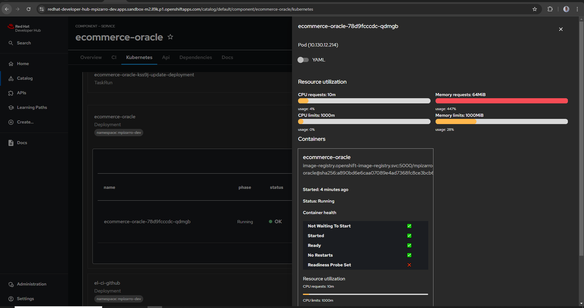 Developer Hub Kubernetes